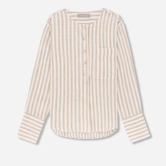 Everlane Tops - Everlane The Linen Popover Shirt in Stripes Half Button Long Sleeves